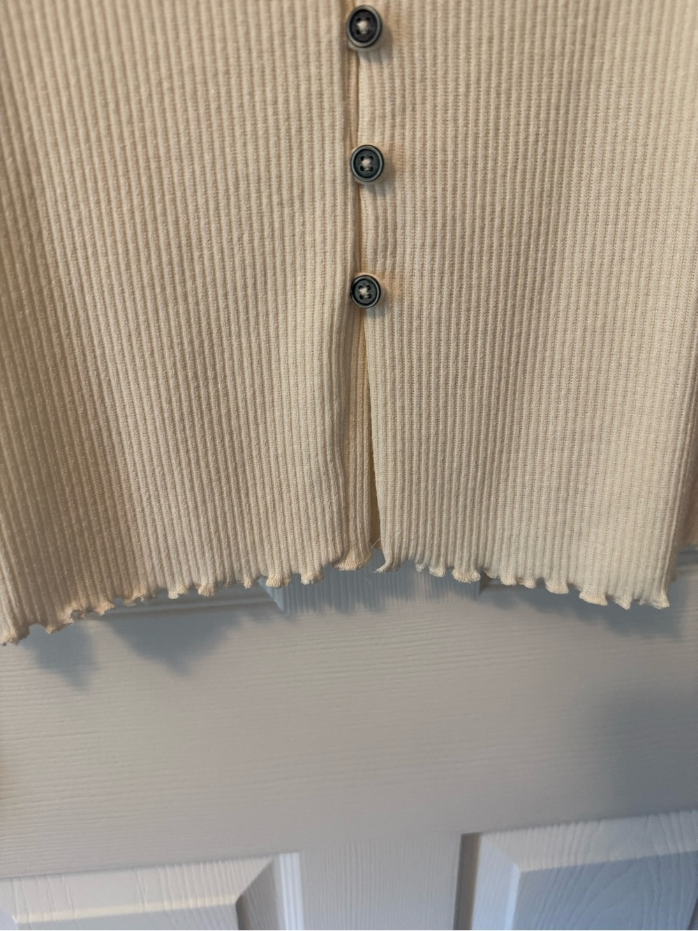 Maurices Cream Ribbed Button-Front Women’s Top - Picture 3 of 6